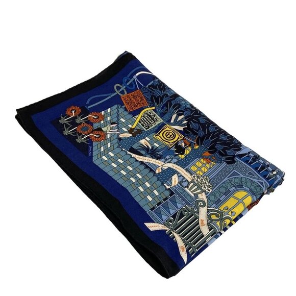 HERMES Carres 140/Carre Geant - Navy Blue Multi Cashmere Silk Scarf - Picture 1 of 7